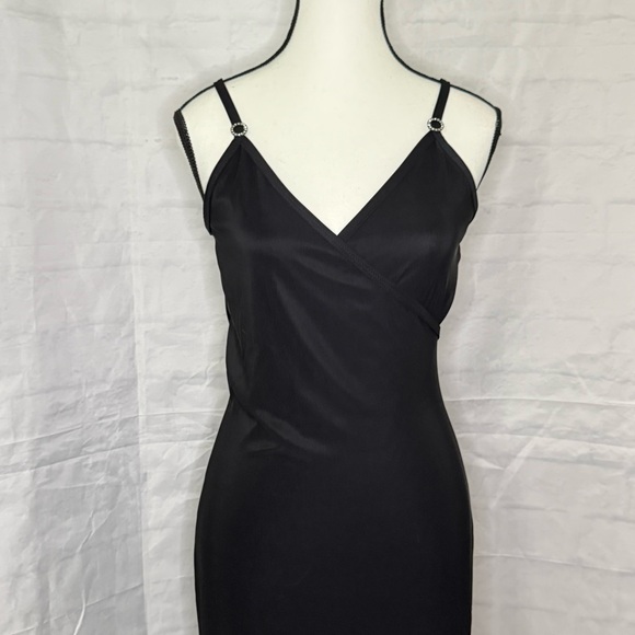 Vintage Y2K Black Strappy Maxi Dress Ruffle Hem Made in USA Size Medium - Picture 1 of 8